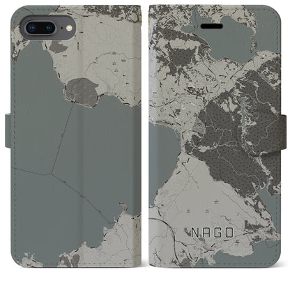 【名護（沖縄県）】地図柄iPhoneケース（手帳タイプ）モノトーン・iPhone 8Plus /7Plus / 6sPlus / 6Plus 用