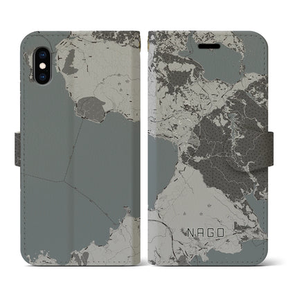 【名護（沖縄県）】地図柄iPhoneケース（手帳タイプ）モノトーン・iPhone XS / X 用