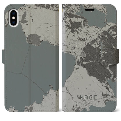 【名護（沖縄県）】地図柄iPhoneケース（手帳タイプ）モノトーン・iPhone XS Max 用