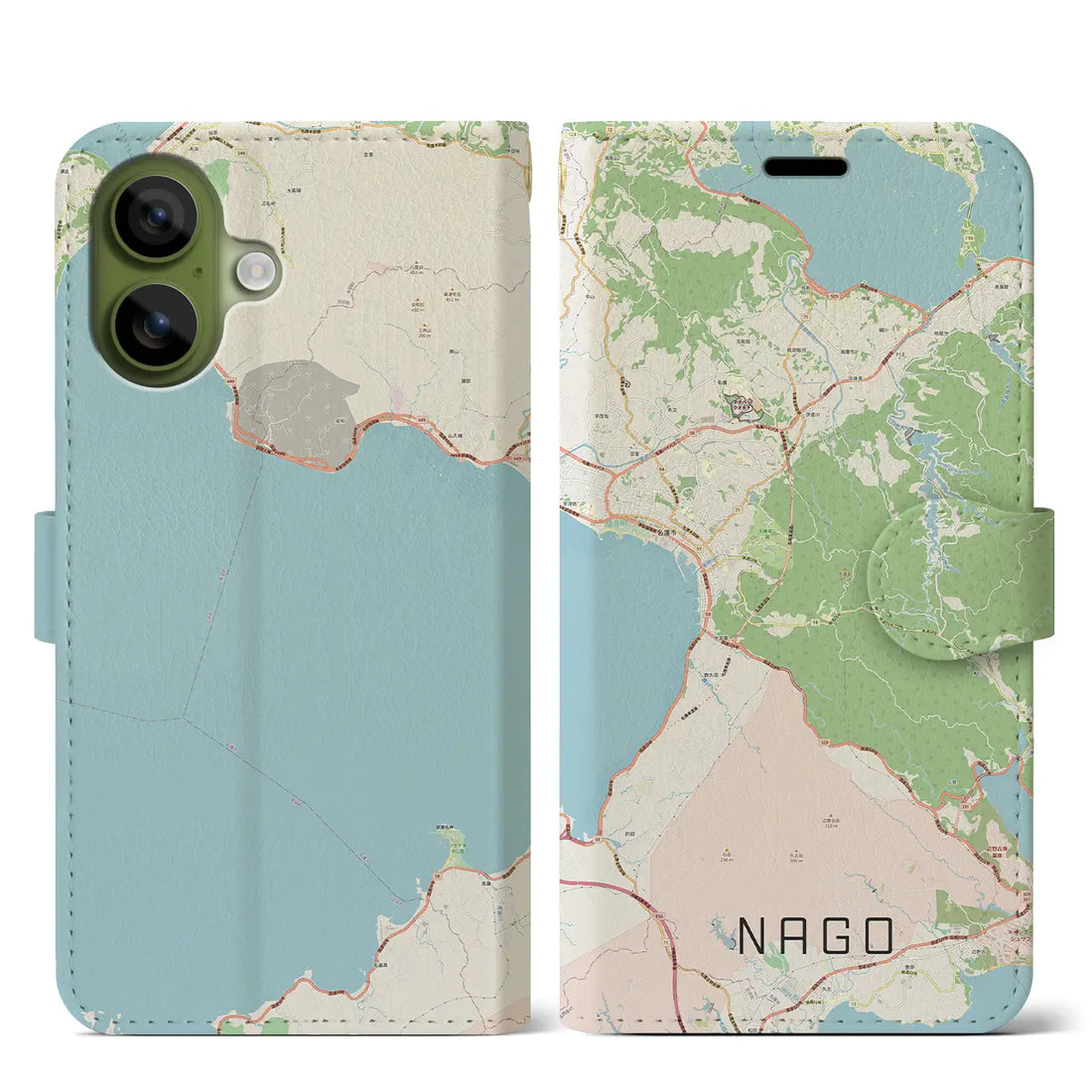 【名護（沖縄県）】地図柄iPhoneケース（手帳タイプ）モノトーン・iPhone 17 Pro Max 用