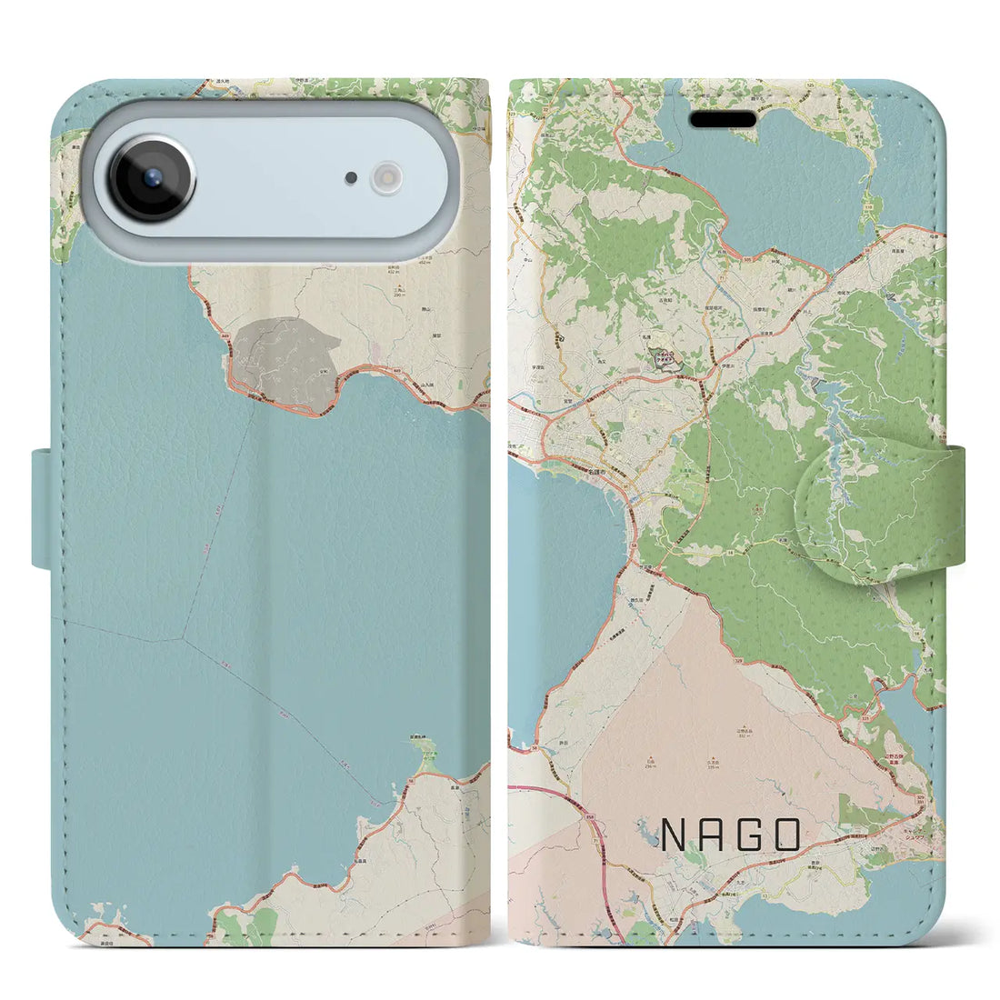 【名護（沖縄県）】地図柄iPhoneケース（手帳タイプ）ナチュラル・iPhone 17 Pro Max 用