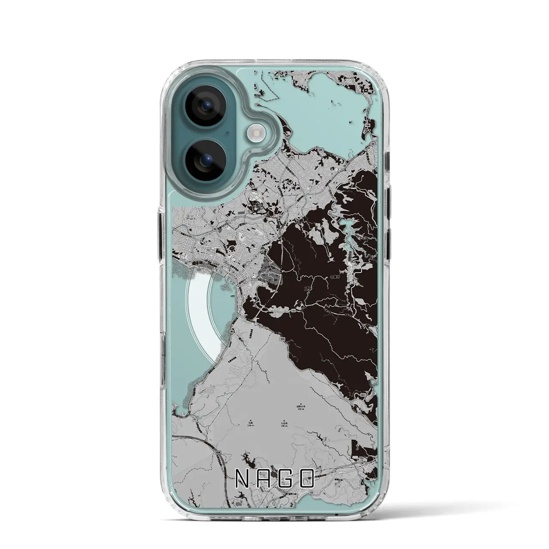 【名護（沖縄県）】地図柄iPhoneケース（MagSafeタイプ）モノトーン・iPhone 16 Pro 用