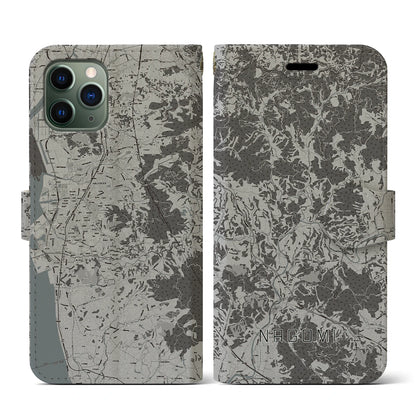 【和水（熊本県）】地図柄iPhoneケース（手帳タイプ）モノトーン・iPhone 11 Pro 用