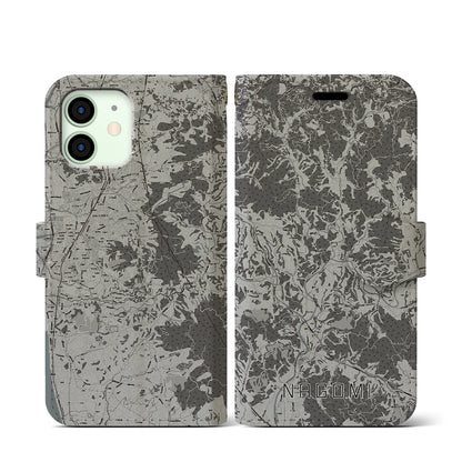 【和水（熊本県）】地図柄iPhoneケース（手帳タイプ）モノトーン・iPhone 12 mini 用