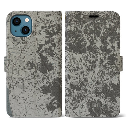 【和水（熊本県）】地図柄iPhoneケース（手帳タイプ）モノトーン・iPhone 13 用