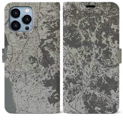 【和水（熊本県）】地図柄iPhoneケース（手帳タイプ）モノトーン・iPhone 13 Pro Max 用