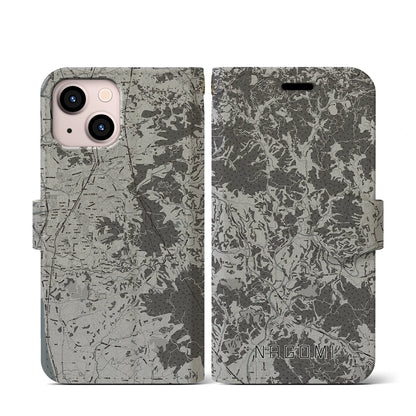 【和水（熊本県）】地図柄iPhoneケース（手帳タイプ）モノトーン・iPhone 13 mini 用