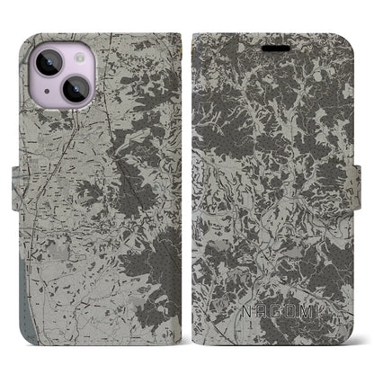 【和水（熊本県）】地図柄iPhoneケース（手帳タイプ）モノトーン・iPhone 14 用