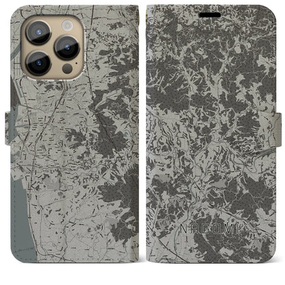 【和水（熊本県）】地図柄iPhoneケース（手帳タイプ）モノトーン・iPhone 14 Pro Max 用