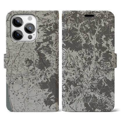 【和水（熊本県）】地図柄iPhoneケース（手帳タイプ）モノトーン・iPhone 14 Pro 用