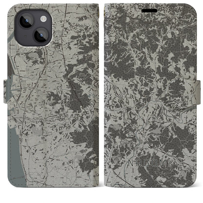 【和水（熊本県）】地図柄iPhoneケース（手帳タイプ）モノトーン・iPhone 14 Plus 用