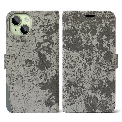 【和水（熊本県）】地図柄iPhoneケース（手帳タイプ）モノトーン・iPhone 15 用