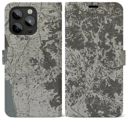 【和水（熊本県）】地図柄iPhoneケース（手帳タイプ）モノトーン・iPhone 15 Pro Max 用