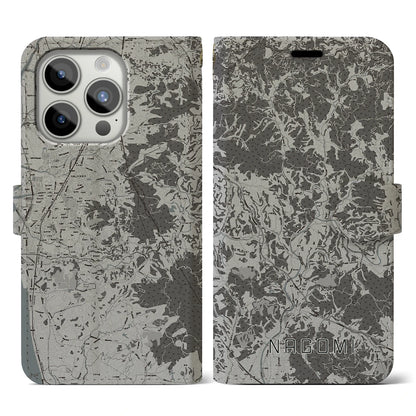 【和水（熊本県）】地図柄iPhoneケース（手帳タイプ）モノトーン・iPhone 15 Pro 用