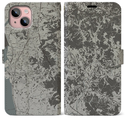 【和水（熊本県）】地図柄iPhoneケース（手帳タイプ）モノトーン・iPhone 15 Plus 用