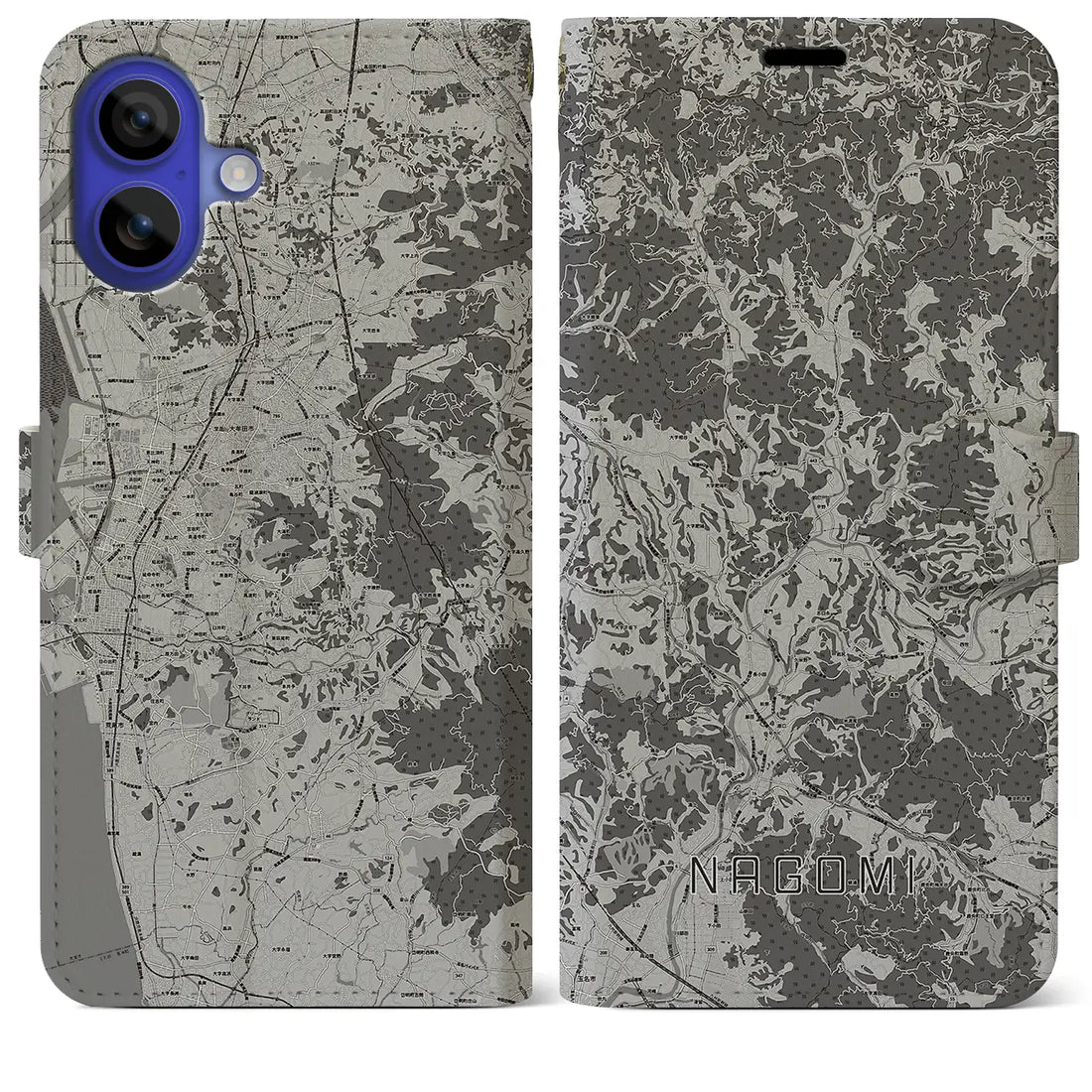 【和水(熊本県)】地図柄iPhoneケース(手帳タイプ)モノトーン・iPhone 16 Pro Max 用