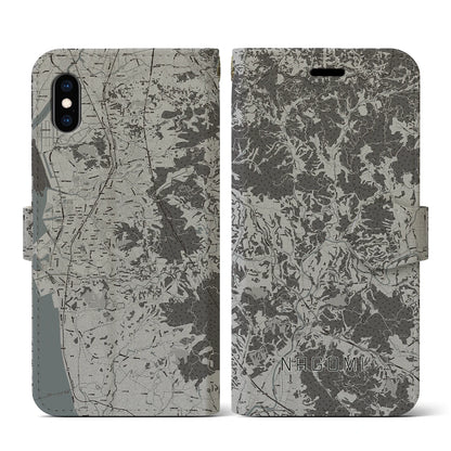 【和水（熊本県）】地図柄iPhoneケース（手帳タイプ）モノトーン・iPhone XS / X 用