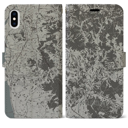 【和水（熊本県）】地図柄iPhoneケース（手帳タイプ）モノトーン・iPhone XS Max 用