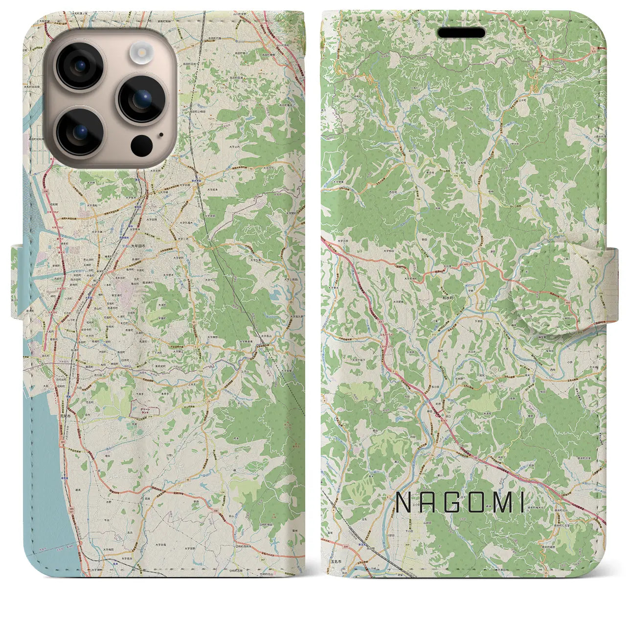 【和水（熊本県）】地図柄iPhoneケース（手帳タイプ）ナチュラル・iPhone 16 Plus 用