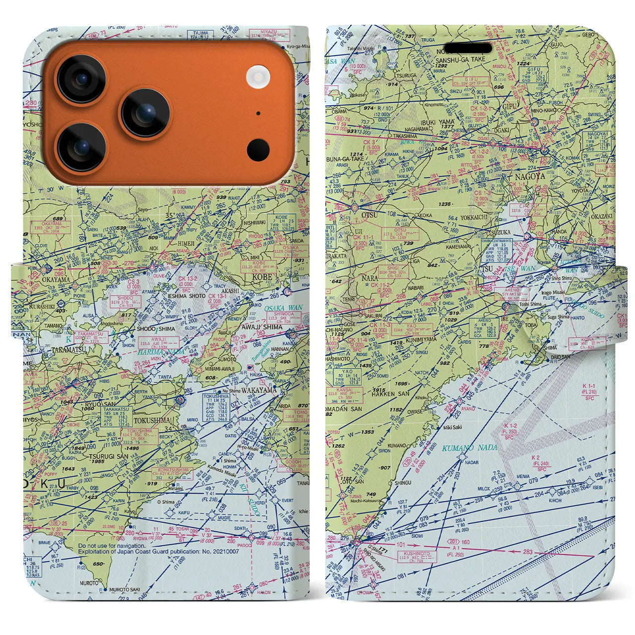 【名古屋航空図（愛知県）】航空図iPhoneケース（手帳タイプ）