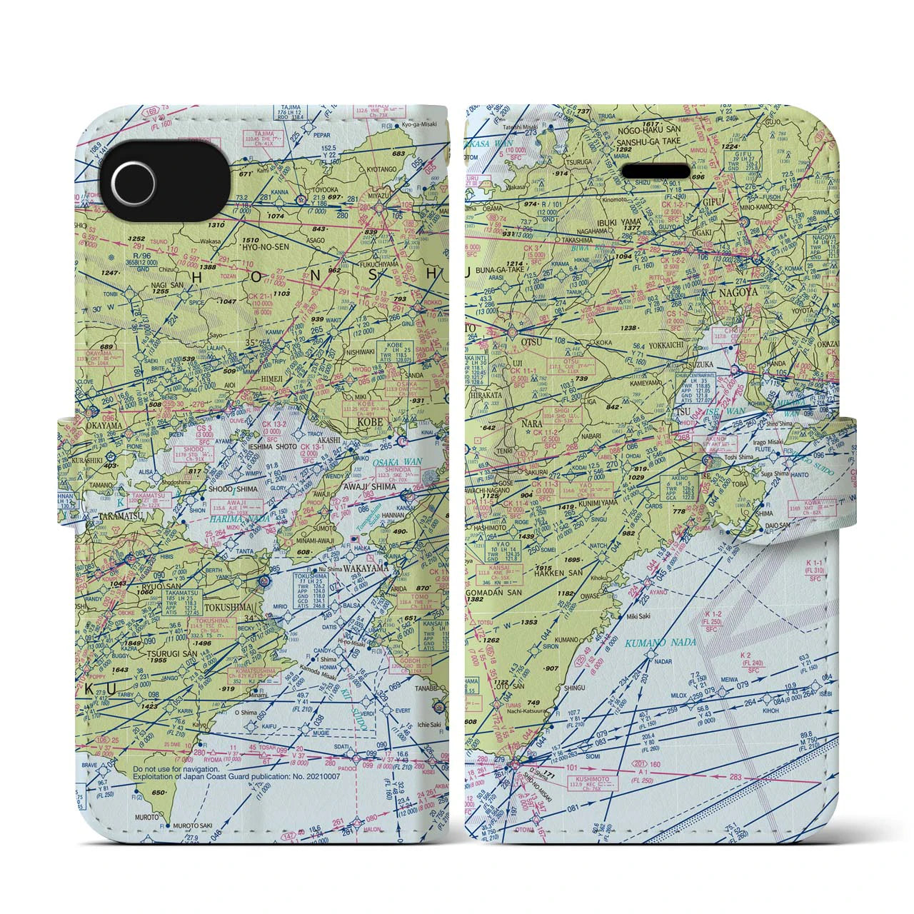 【名古屋航空図（愛知県）】航空図iPhoneケース（手帳タイプ）