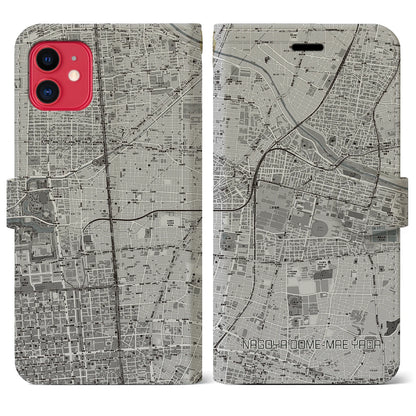 【ナゴヤドーム前矢田（愛知県）】地図柄iPhoneケース（手帳タイプ）モノトーン・iPhone 11 用