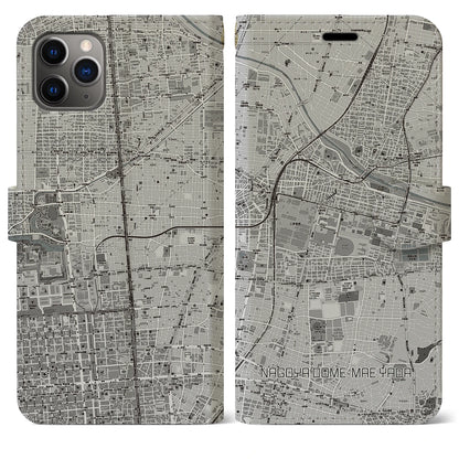 【ナゴヤドーム前矢田（愛知県）】地図柄iPhoneケース（手帳タイプ）モノトーン・iPhone 11 Pro Max 用