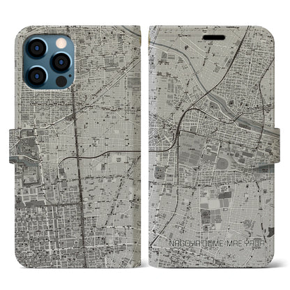 【ナゴヤドーム前矢田（愛知県）】地図柄iPhoneケース（手帳タイプ）モノトーン・iPhone 12 / 12 Pro 用