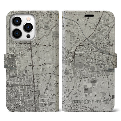 【ナゴヤドーム前矢田（愛知県）】地図柄iPhoneケース（手帳タイプ）モノトーン・iPhone 13 Pro 用