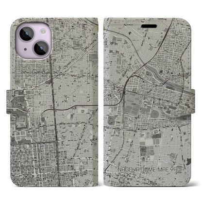 【ナゴヤドーム前矢田（愛知県）】地図柄iPhoneケース（手帳タイプ）モノトーン・iPhone 14 用