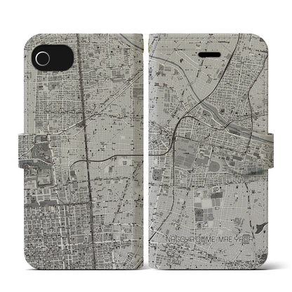 【ナゴヤドーム前矢田（愛知県）】地図柄iPhoneケース（手帳タイプ）モノトーン・iPhone SE（第3 / 第2世代） / 8 / 7 / 6s / 6 用