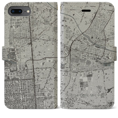 【ナゴヤドーム前矢田（愛知県）】地図柄iPhoneケース（手帳タイプ）モノトーン・iPhone 8Plus /7Plus / 6sPlus / 6Plus 用