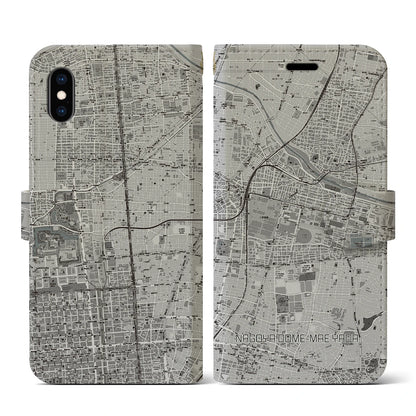 【ナゴヤドーム前矢田（愛知県）】地図柄iPhoneケース（手帳タイプ）モノトーン・iPhone XS / X 用