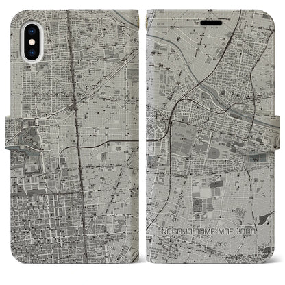 【ナゴヤドーム前矢田（愛知県）】地図柄iPhoneケース（手帳タイプ）モノトーン・iPhone XS Max 用