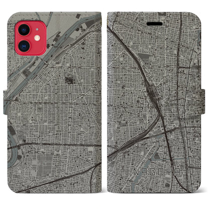 【名古屋2（愛知県）】地図柄iPhoneケース（手帳タイプ）モノトーン・iPhone 11 用