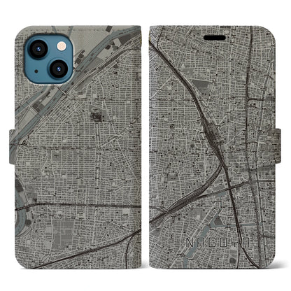 【名古屋2（愛知県）】地図柄iPhoneケース（手帳タイプ）モノトーン・iPhone 13 用