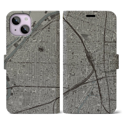 【名古屋2（愛知県）】地図柄iPhoneケース（手帳タイプ）モノトーン・iPhone 14 用