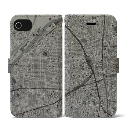 【名古屋2（愛知県）】地図柄iPhoneケース（手帳タイプ）モノトーン・iPhone SE（第3 / 第2世代） / 8 / 7 / 6s / 6 用