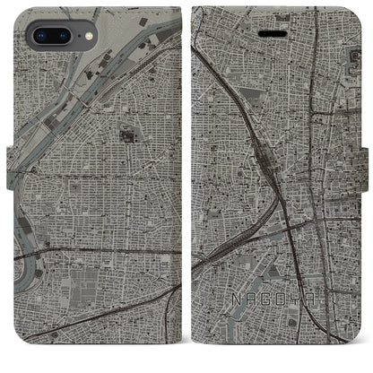 【名古屋2（愛知県）】地図柄iPhoneケース（手帳タイプ）モノトーン・iPhone 8Plus /7Plus / 6sPlus / 6Plus 用