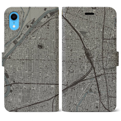 【名古屋2（愛知県）】地図柄iPhoneケース（手帳タイプ）モノトーン・iPhone XR 用