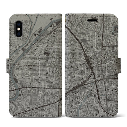【名古屋2（愛知県）】地図柄iPhoneケース（手帳タイプ）モノトーン・iPhone XS / X 用