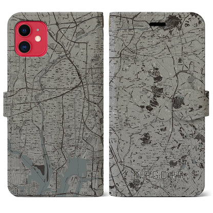 【名古屋（愛知県）】地図柄iPhoneケース（手帳タイプ）モノトーン・iPhone 11 用