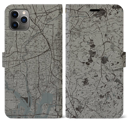 【名古屋（愛知県）】地図柄iPhoneケース（手帳タイプ）モノトーン・iPhone 11 Pro Max 用