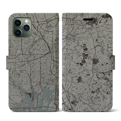 【名古屋（愛知県）】地図柄iPhoneケース（手帳タイプ）モノトーン・iPhone 11 Pro 用