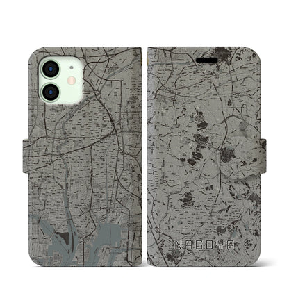 【名古屋（愛知県）】地図柄iPhoneケース（手帳タイプ）モノトーン・iPhone 12 mini 用