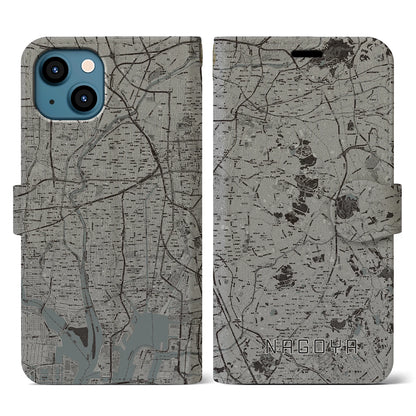 【名古屋（愛知県）】地図柄iPhoneケース（手帳タイプ）モノトーン・iPhone 13 用