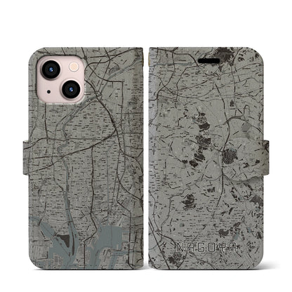 【名古屋（愛知県）】地図柄iPhoneケース（手帳タイプ）モノトーン・iPhone 13 mini 用
