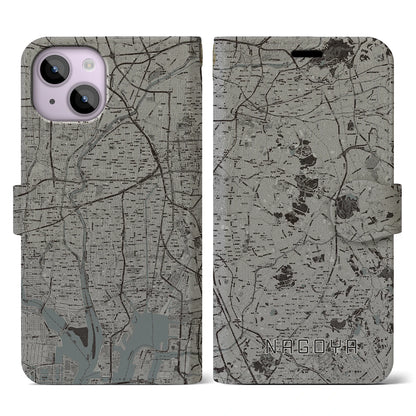 【名古屋（愛知県）】地図柄iPhoneケース（手帳タイプ）モノトーン・iPhone 14 用