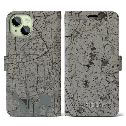 【名古屋（愛知県）】地図柄iPhoneケース（手帳タイプ）モノトーン・iPhone 15 用