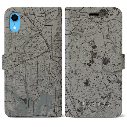 【名古屋（愛知県）】地図柄iPhoneケース（手帳タイプ）モノトーン・iPhone XR 用